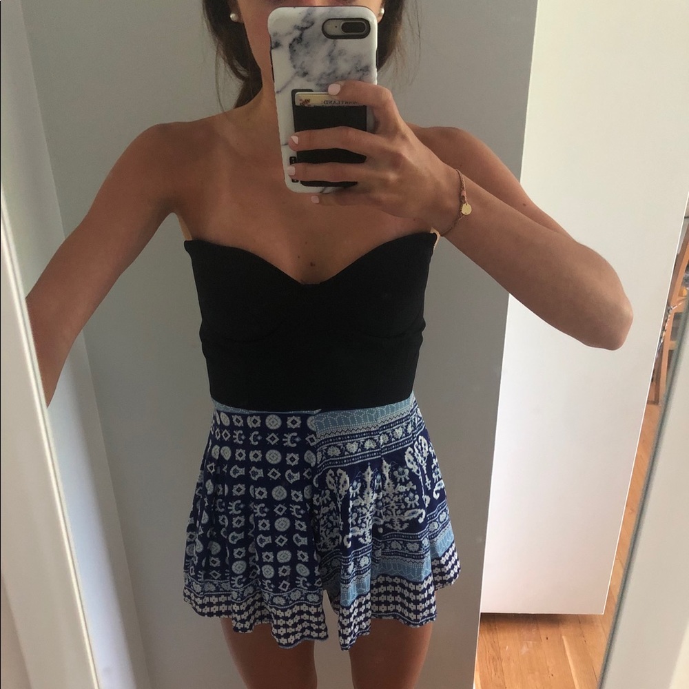 Blue printed strapless romper